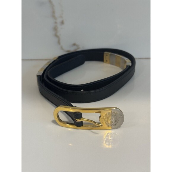 Vtg Gianni Versace leather Belt Silver & Gold Medusa Face buckle Size 80/32 main image 10